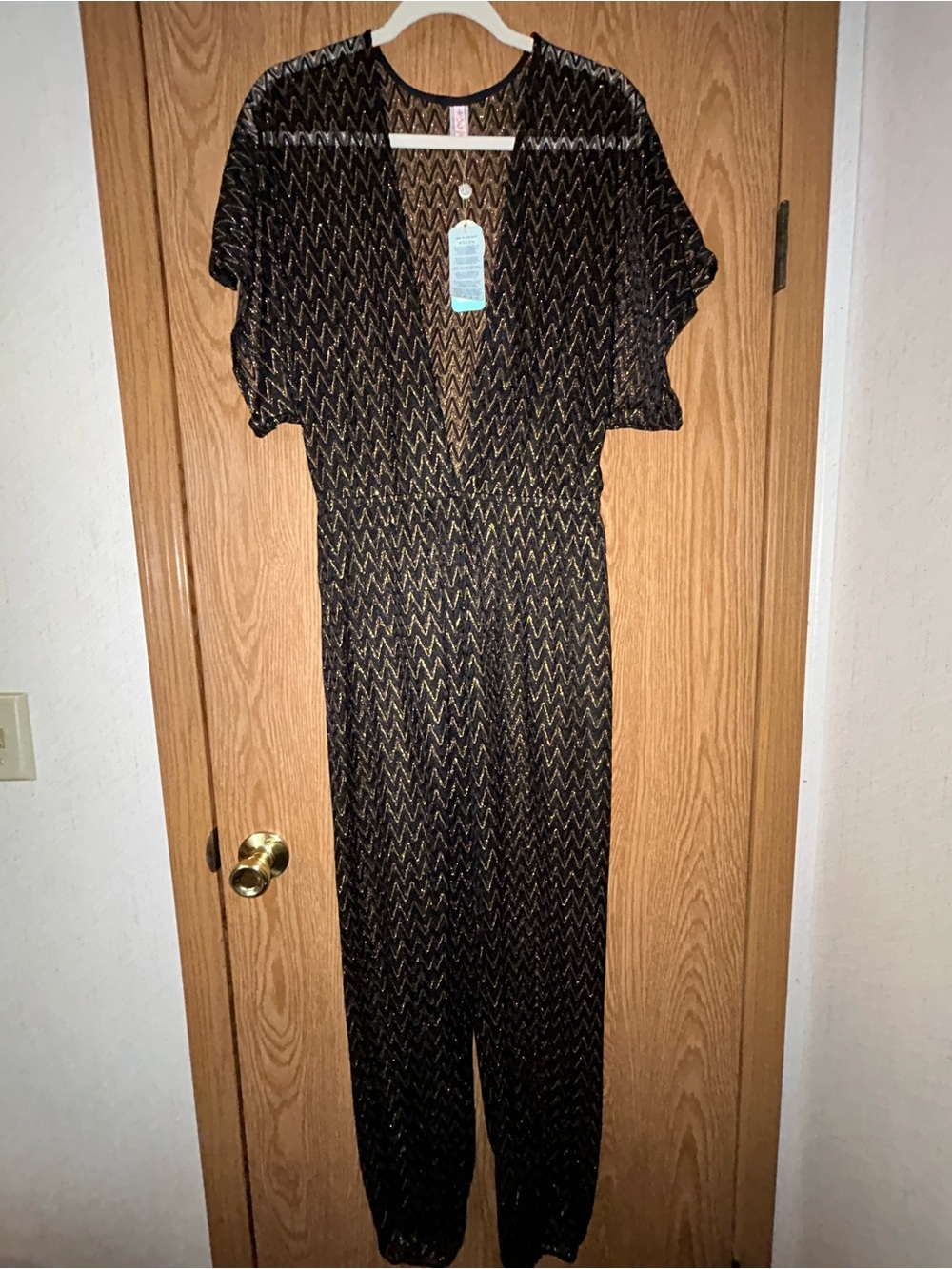 New, Luli Fama Metallic Dolman Short Sleeve Coverup Jogger Jumpsuit